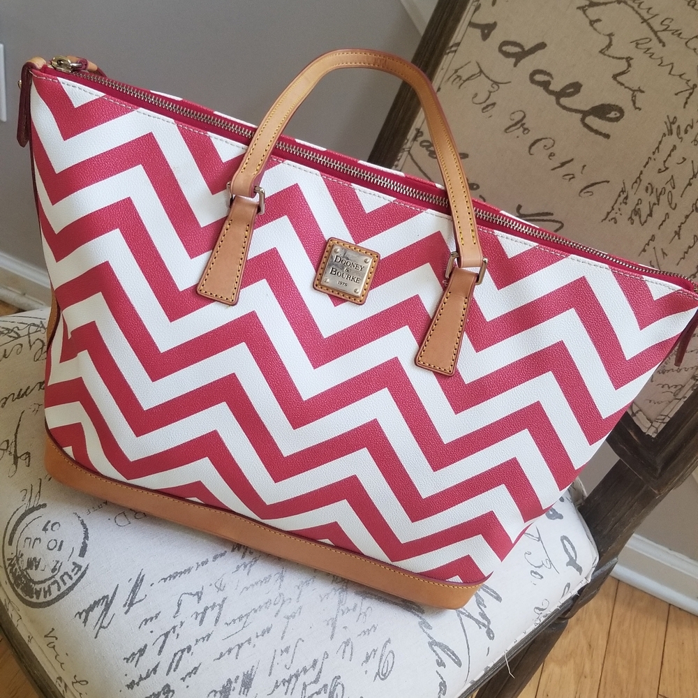 Dooney & Bourke Red and White Chevron Tote